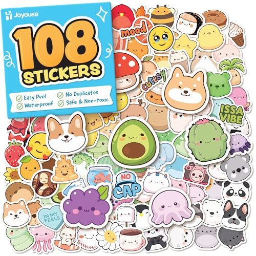 Cute Stickers for Kids - Kawaii Stickers for Kids Classroom Decor, Water Bottle & Teacher Rewards - 108pc Easy Peel Bulk Pack for Teens - Waterproof Vinyl Decals - Scrapbooking, Journaling, Notebook | Amazon (US)