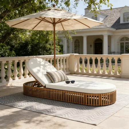 Christopher Knight Home 80.8" L Outdoor Chaise Lounge with Curved Cushion, Teak and Cream | Walmart (US)