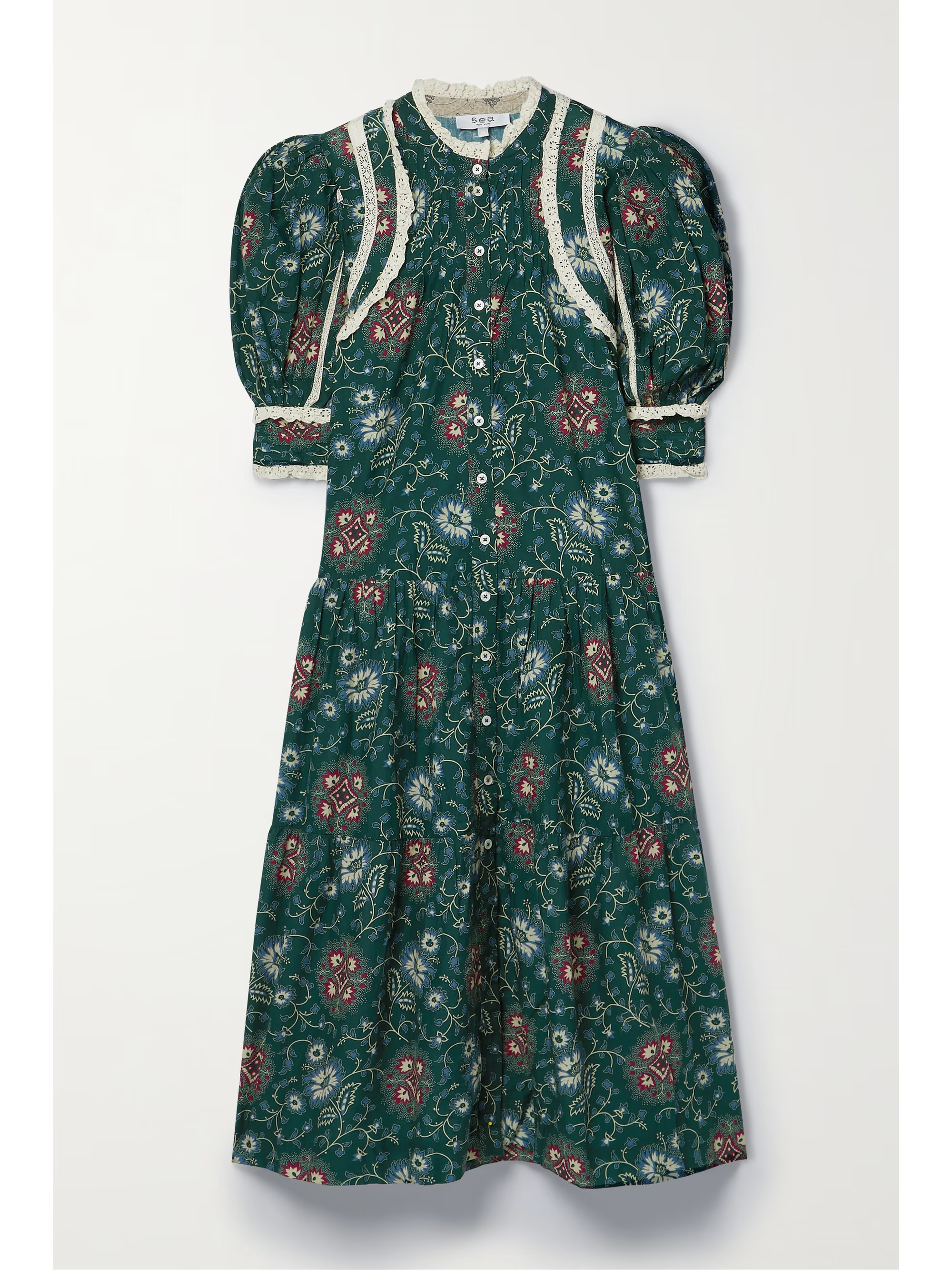 Robina crochet-trimmed printed cotton-voile midi dress | NET-A-PORTER (US)