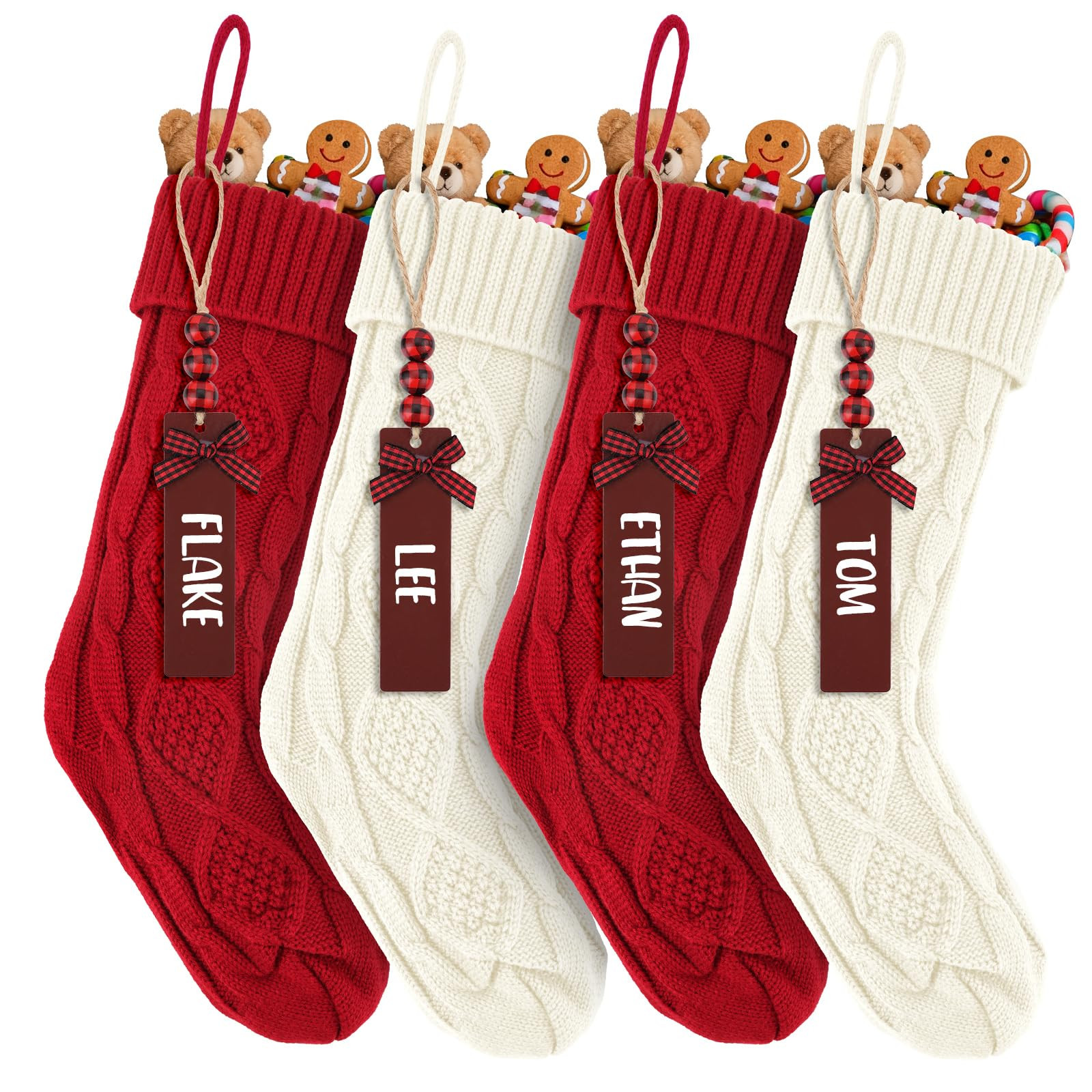 4Pack Personalized Christmas Stockings, 18 Inch Large Cable Knitted Xmas Stockings with DIY Name ... | Amazon (US)