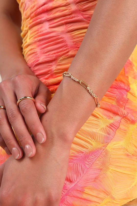 Radiance Galore Gold Rhinestone Chain Link Bracelet | Lulus