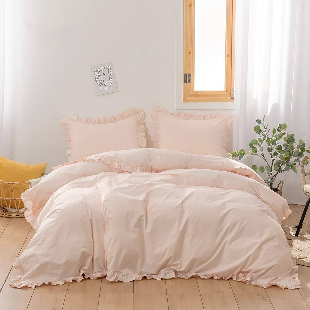 Simple&Opulence 100% Cotton Percale 250TC Pink Plain Flouncing Girl Bedding Set Queen Twin Quilt ... | Amazon (CA)