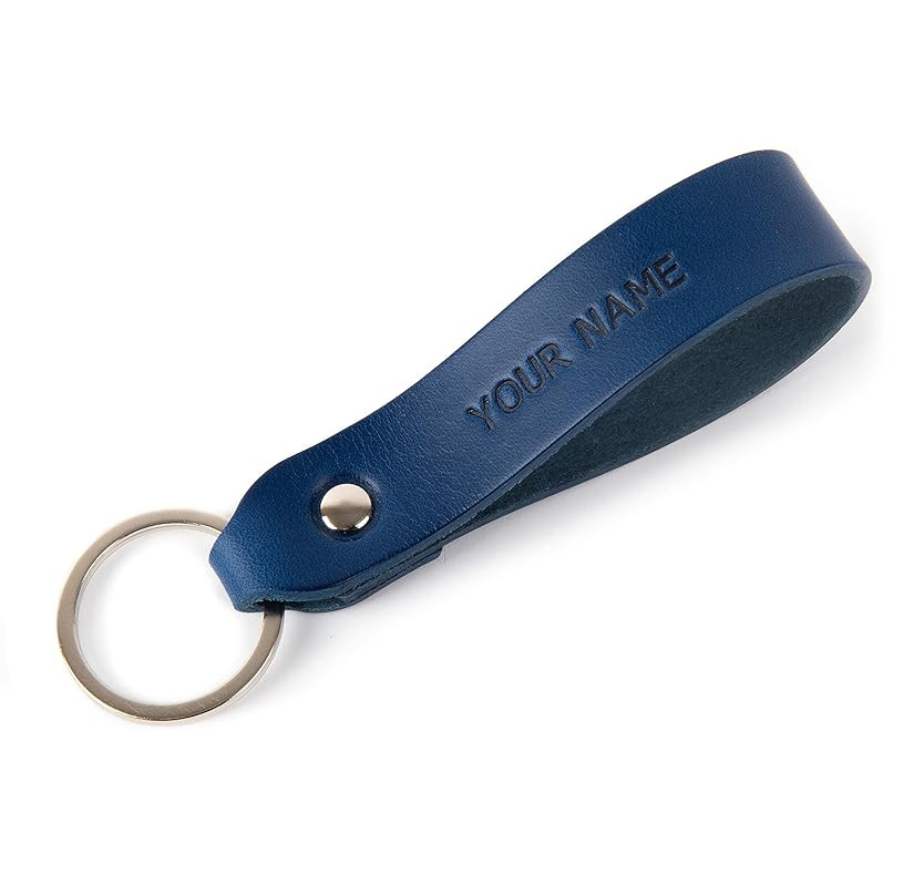 Blue leather key chain, personalized custom drop shape ring | Amazon (US)