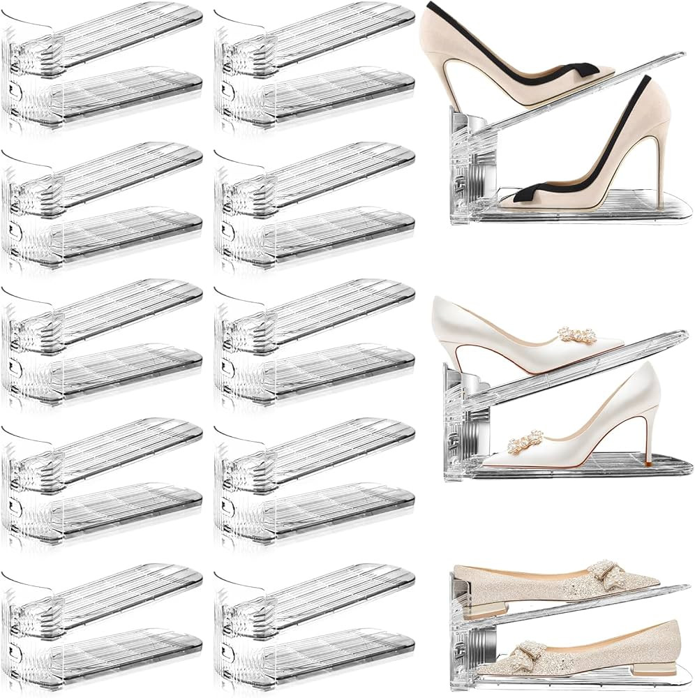 Adjustable Shoe Slots Organizer,12PACK Transparent Shoe Stackers Shoe Rack Holder Shoe Space Save... | Amazon (US)