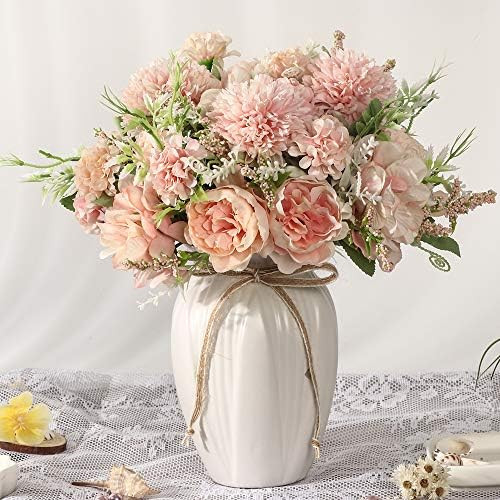 JARELING Peonies Artificial Flowers in Vase, Fake Hydrangea Silk Peony Flower Bouquet with Vase Faux | Amazon (US)