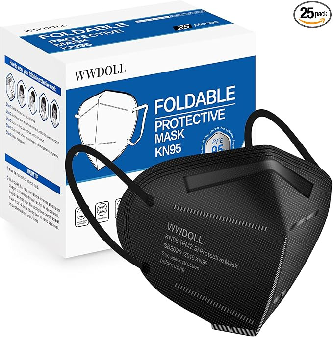 WWDOLL KN95 Face Mask 25 Pack, 5-Layers Breathable Disposable KN95 Masks, Black | Amazon (US)