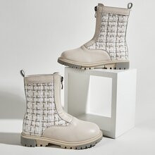 Toddler Girls Tweed Panel Zip Front Boots | SHEIN