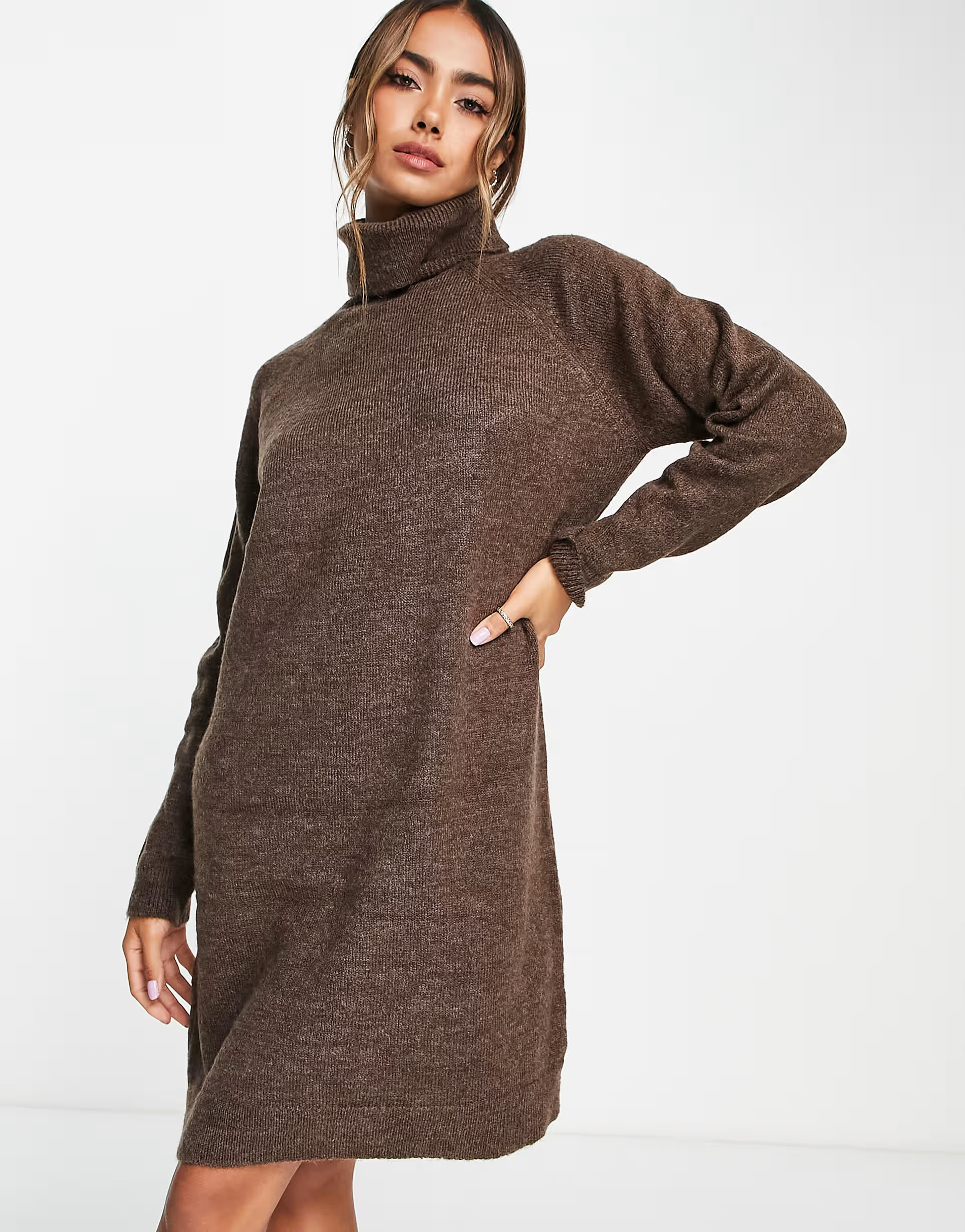Only turtle neck knit dress in brown | ASOS (Global)