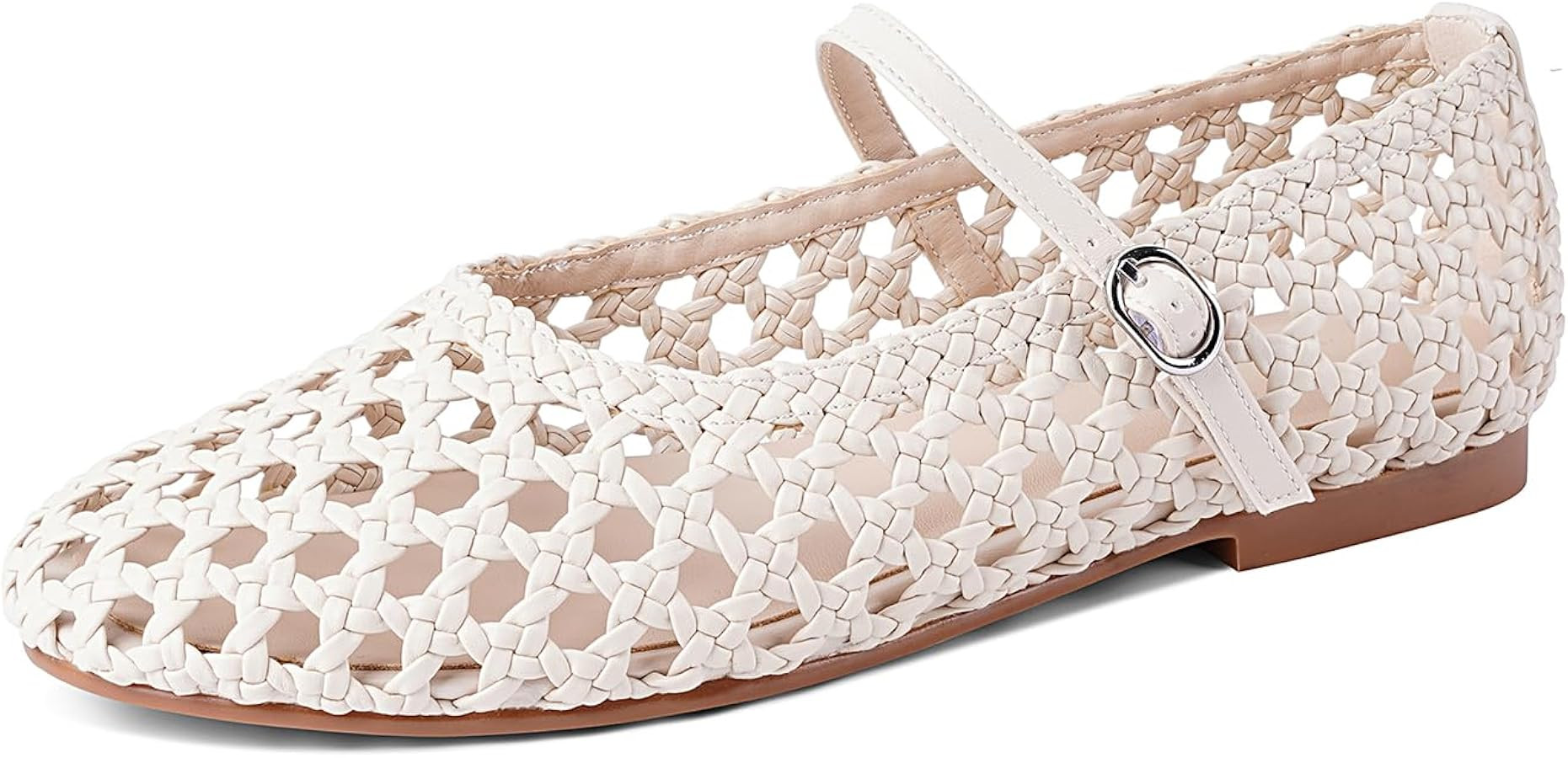 Mesh Ballet Flats for Women Round Toe Fishnet Ballerina Flats Buckle Strap Casual Comfortable Off... | Amazon (US)