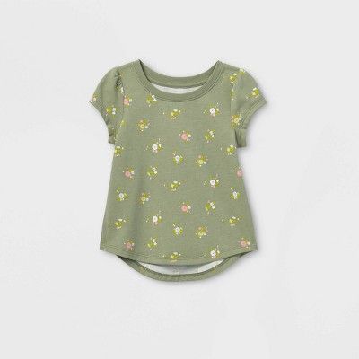 Toddler Girls' Floral Short Sleeve T-Shirt - Cat & Jack™ Olive Green | Target