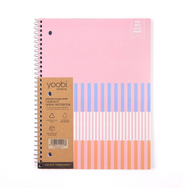 1 Subject 100 Sheet College Ruled Spiral Notebook Blush Stripe - Yoobi™ | Target