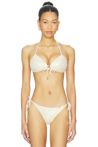 Luli Fama Molded Push Up Bandeau Halter Bikini Top in Gold from Revolve.com | Revolve Clothing (Global)