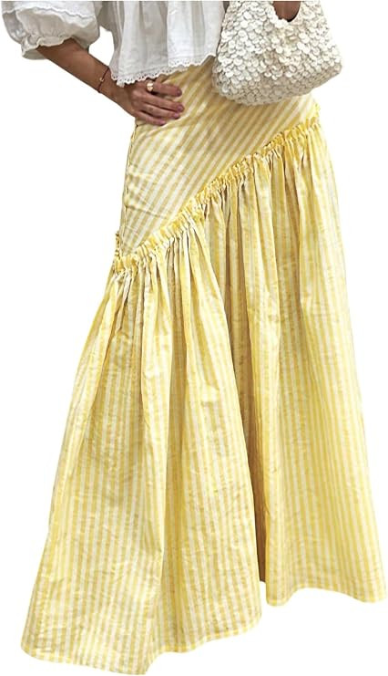 SOLY HUX Women's Striped Maxi Skirt Frill Ruffle A Line Flowy Casual Long Skirts | Amazon (US)
