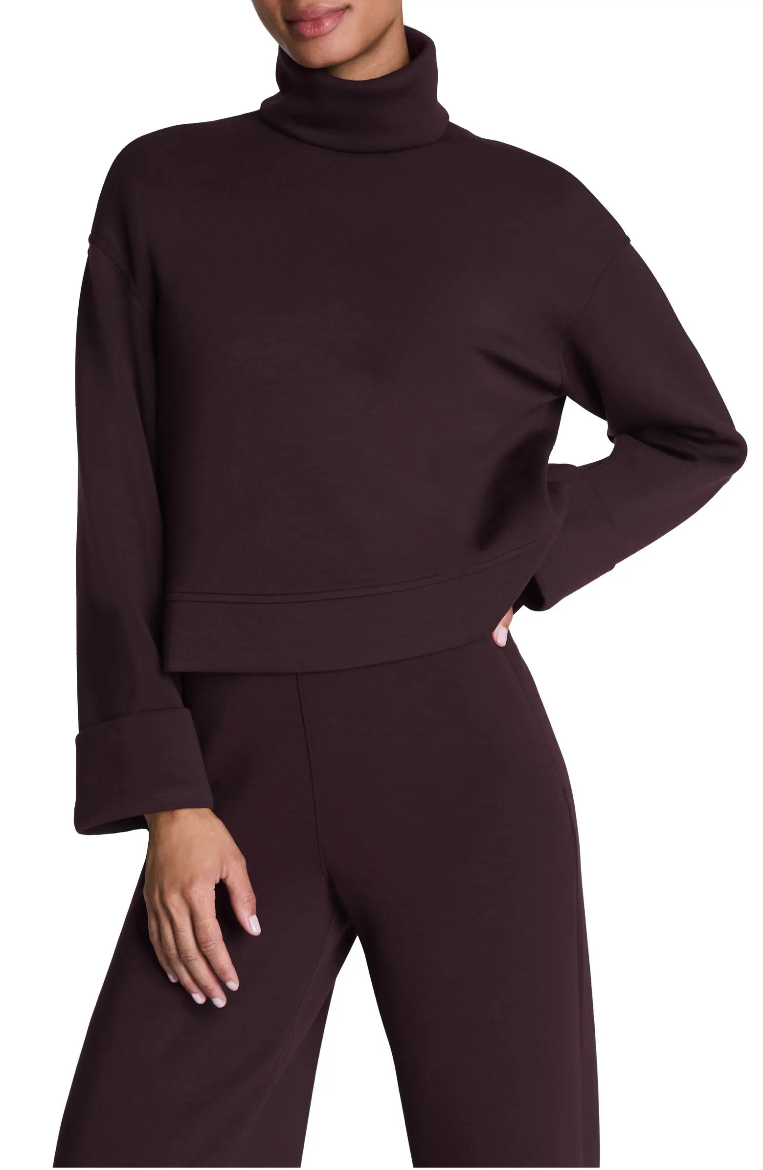 SPANX® Cuffed Sleeve Crop Turtleneck Sweatshirt | Nordstrom | Nordstrom