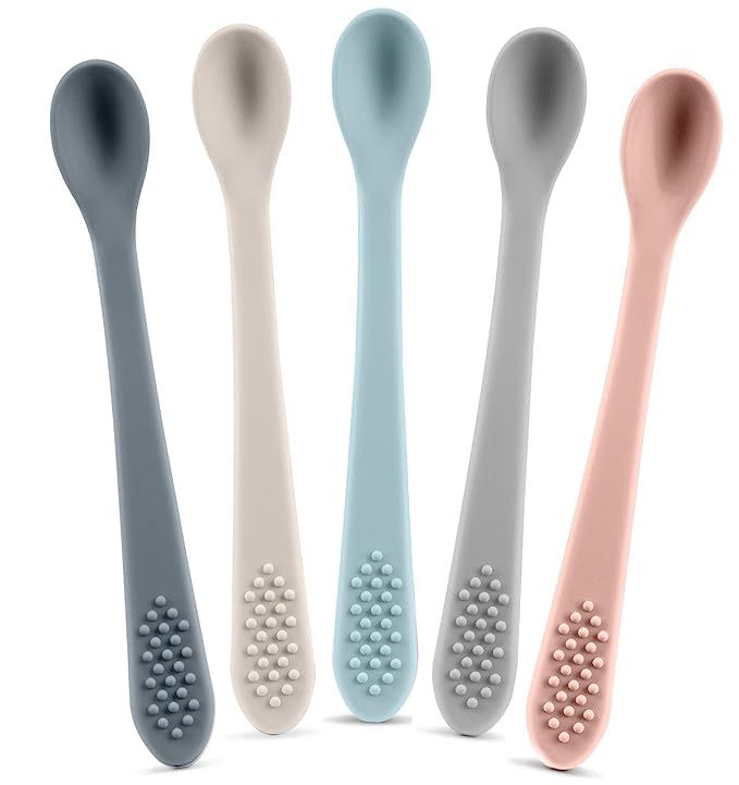 Best First Stage Baby Infant Spoons, 5-Pack, Soft Silicone Baby Spoons Training Spoon Gift Set fo... | Amazon (US)