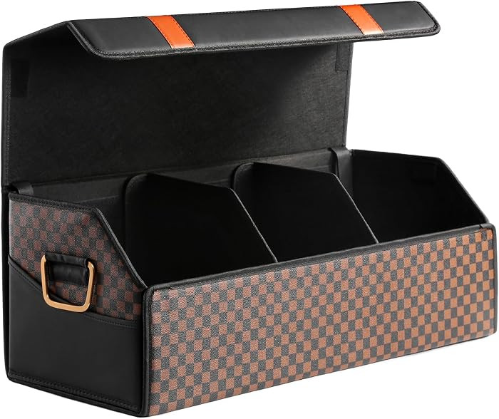 Car Trunk Organizer for SUV and Sedan, Orange\u2011Stripe Plaid, 29.5 in | Amazon (US)