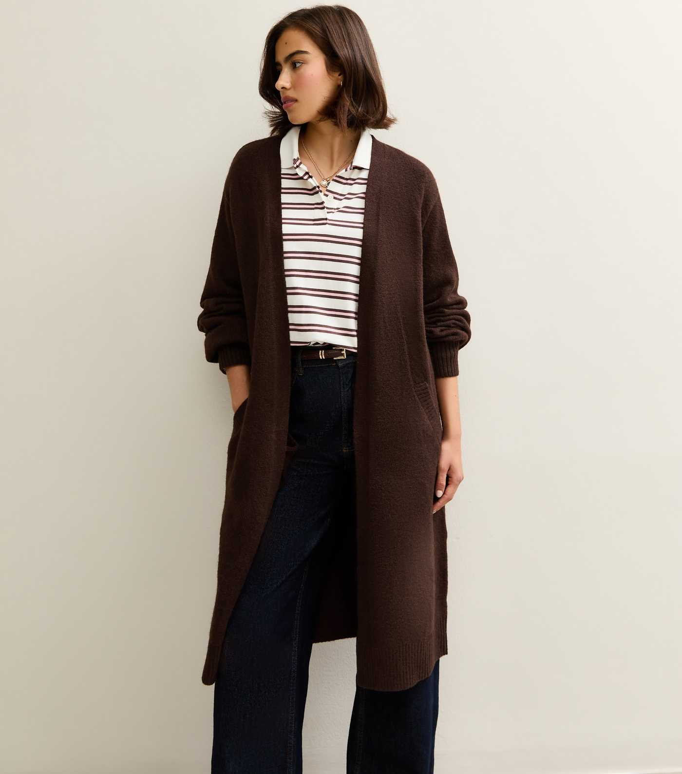 Dark Brown Relaxed Longline Cardigan | New Look | New Look (UK)