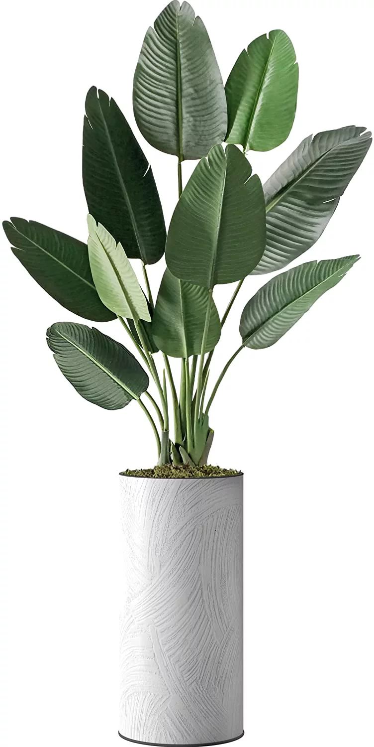 Artificial Tree in White Marble Effect Planter, Fake Bird of Paradise Silk Tree for Indoor and Ou... | Walmart (US)