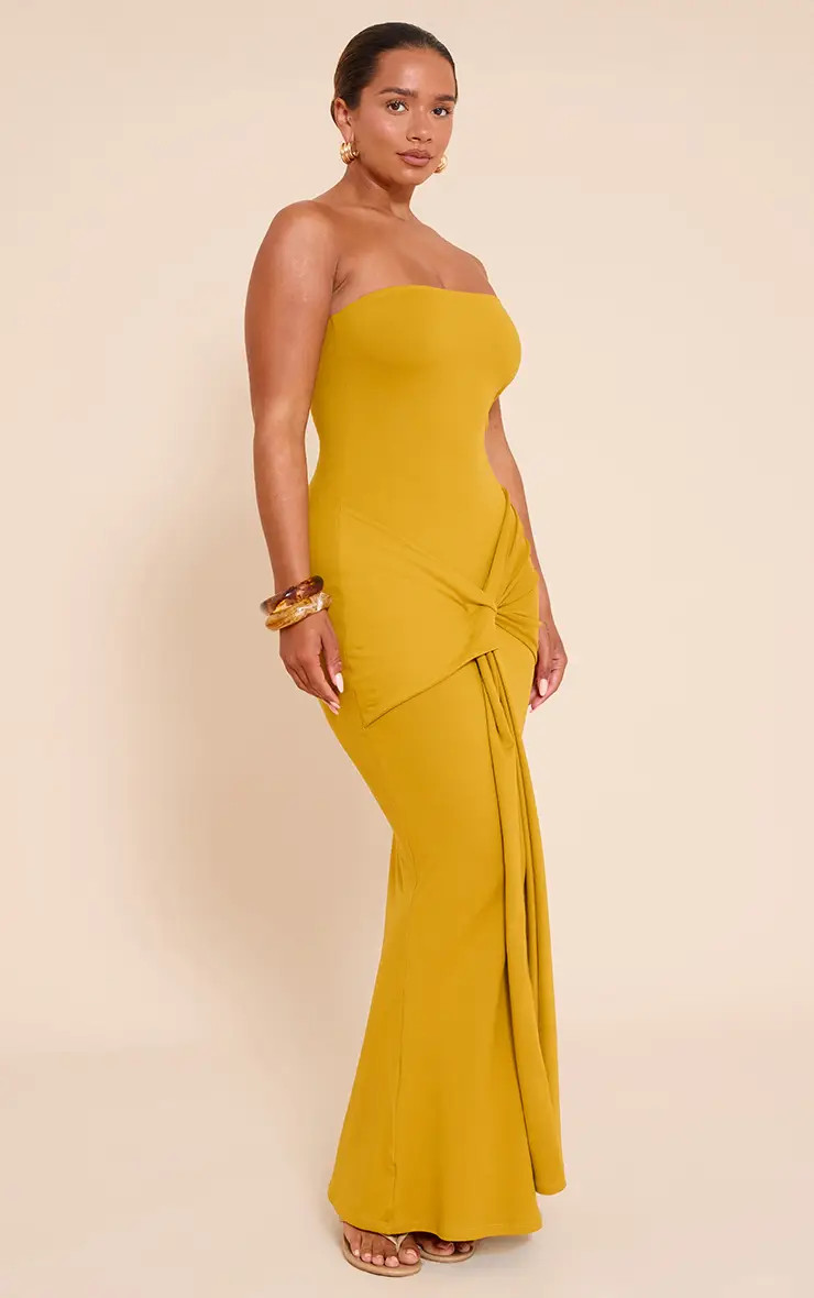 Olive Sculpt Bandeau Wrap Drape Maxi Dress | PrettyLittleThing USA | PrettyLittleThing US