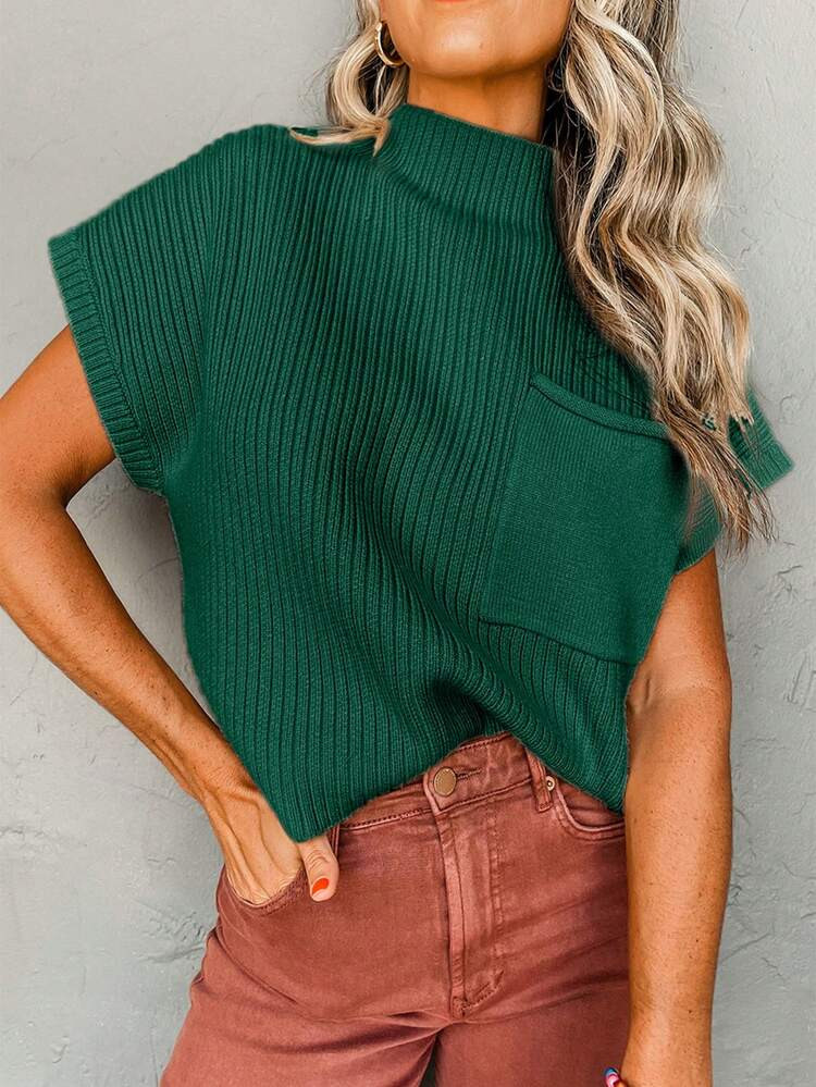 Acelitt Women's Solid Color Minimalist Kangaroo Pocket Bat Wing Knitted Sweater, Autumn | SHEIN