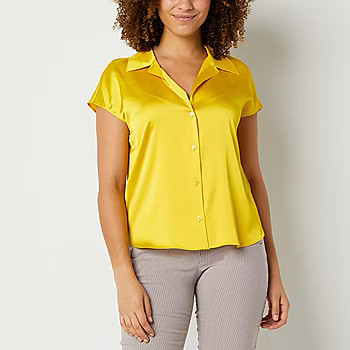 Worthington Womens Short Sleeve Regular Fit Button-Down Shirt | JCPenney