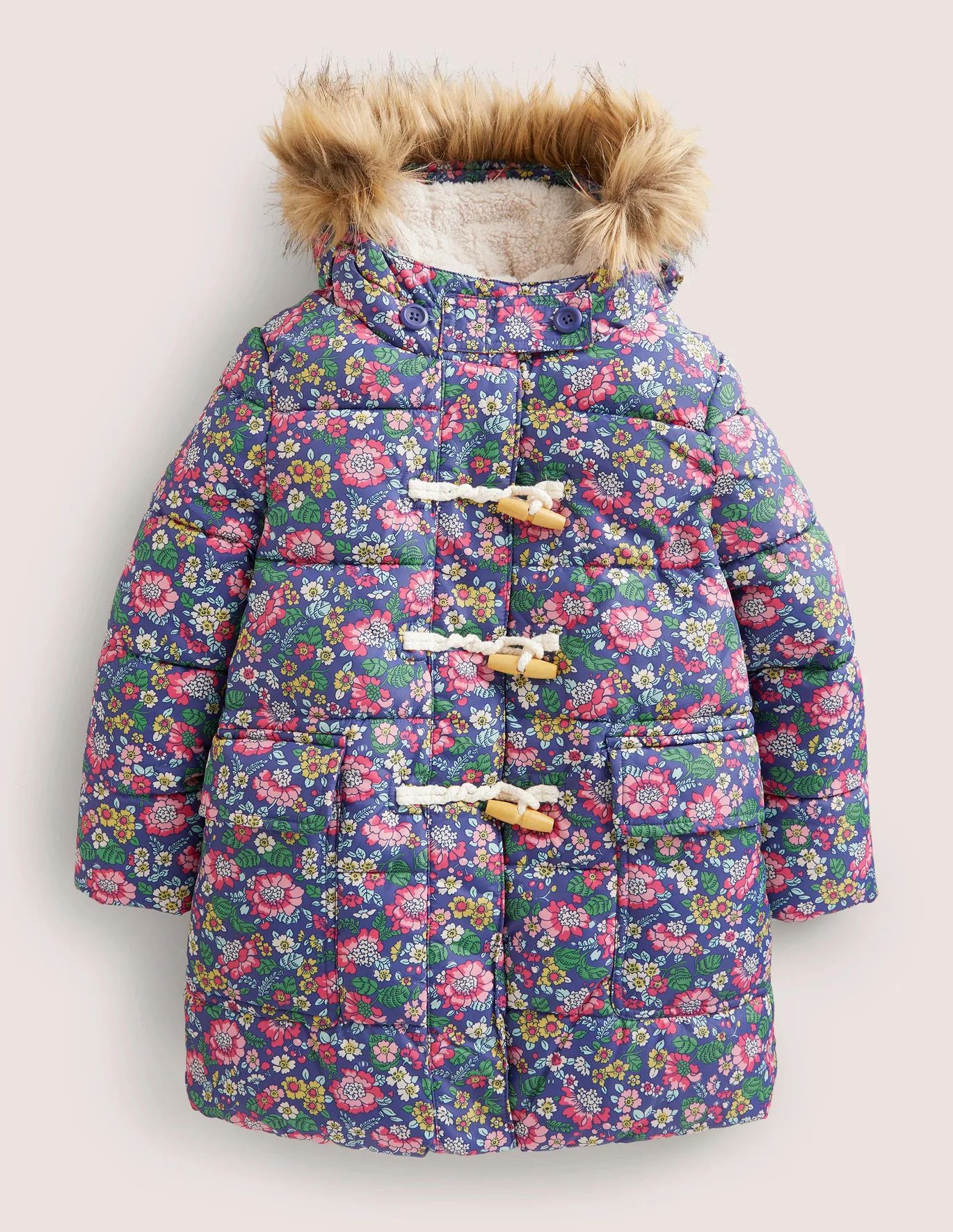 Floral Fleece-Lined Hooded Puffer Jacket - Starboard Vintage Floral | Boden US | Boden (US)