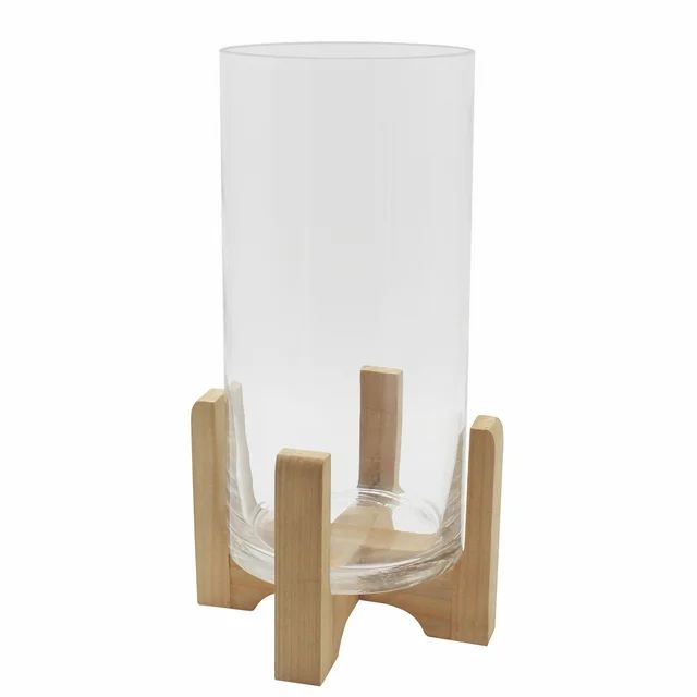 Better Homes & Gardens 11.5" Glass Hurricane Candleholder on Wood Stand | Walmart (US)