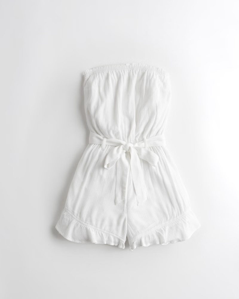 Belted Ruffle-Hem Strapless Romper | Hollister (US)