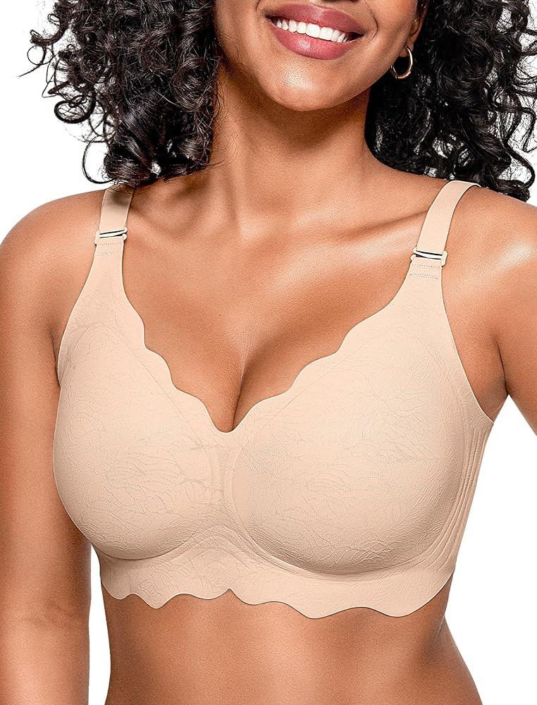 OEAK Women Bras No Underwire Scalloped Push Up Buttery Soft Tshirt Bra Seamless Full Coverage Con... | Amazon (US)