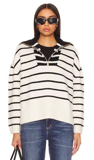 Cl?mence Half Zip Pullover in Black & White Stripe | Revolve Clothing (Global)