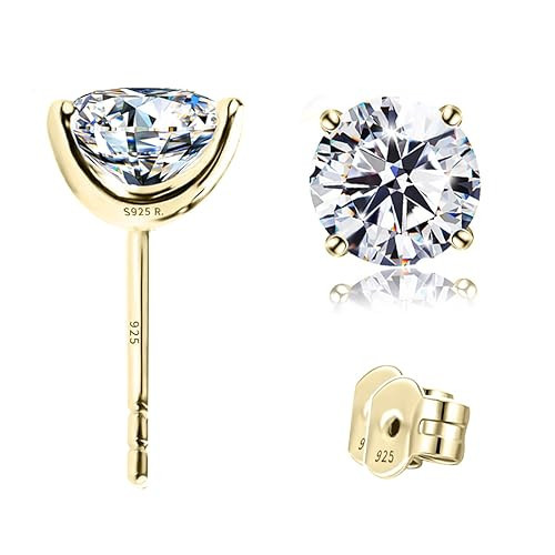 "STUNNING FLAME" 18K Yellow Gold Plated Sterling Silver Cubic-Zirconia Stud CZ Earrings | 1.5ct | Amazon (US)