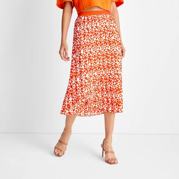 Women's Pleated A-Line Skirt - Future Collective™ with Kahlana Barfield Brown Orange Geometric | Target
