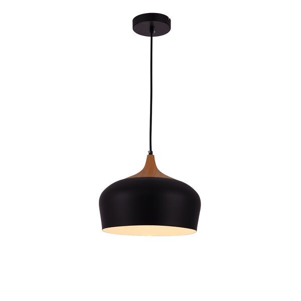 Nora Black and Natural Wood One-Light Pendant | Bellacor