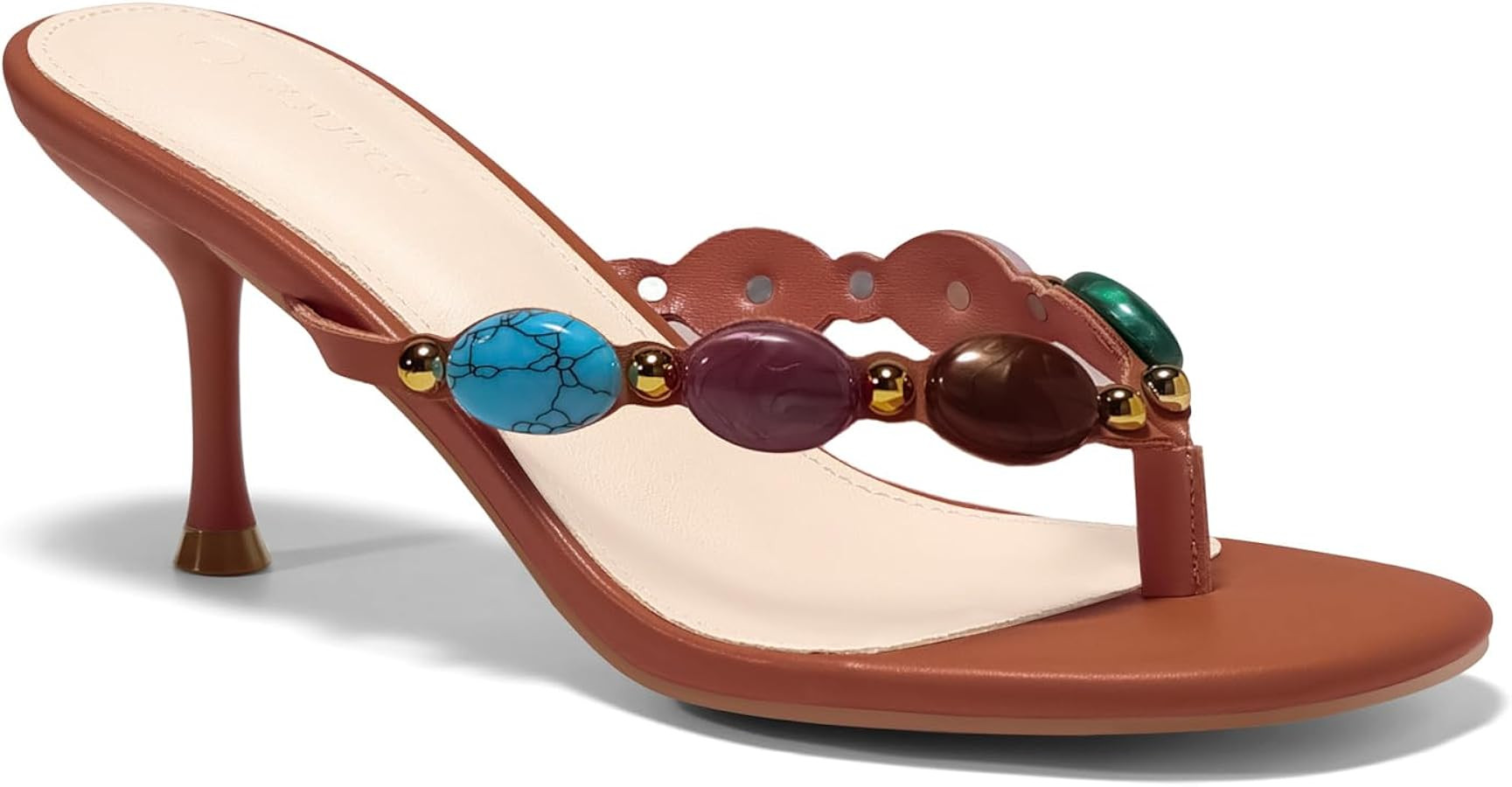 Coutgo Womens Jeweled Heeled Sandals Kitten Heel Starppy Flip Flop Backless Open Toe Slides Boho ... | Amazon (US)