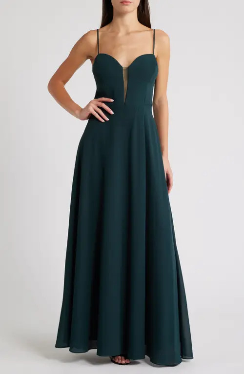 Lulus Stunning Grace Chiffon Gown in Emerald Green at Nordstrom, Size X-Large | Nordstrom