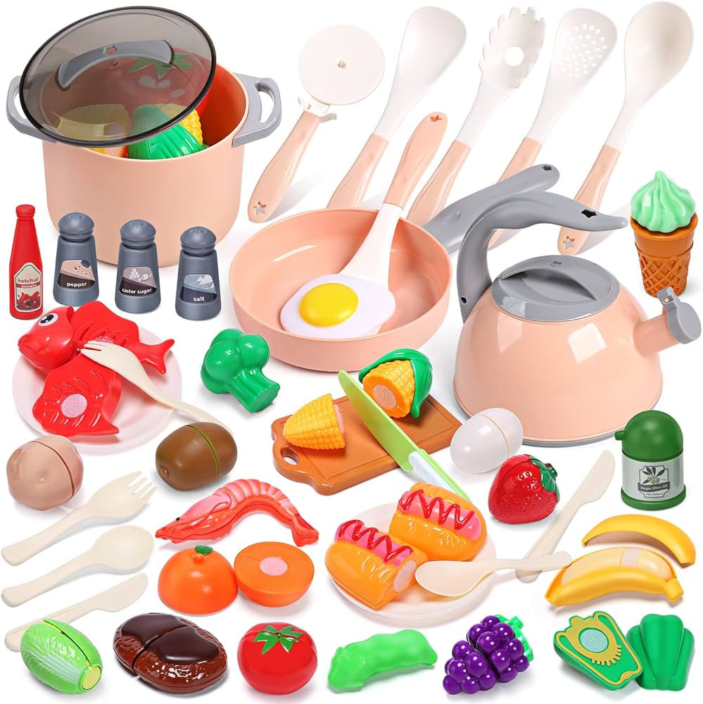 CUTE STONE Kids Kitchen Accessories Set, Play Food Sets for Kids Kitchen, Kids Cooking Sets with ... | Amazon (US)