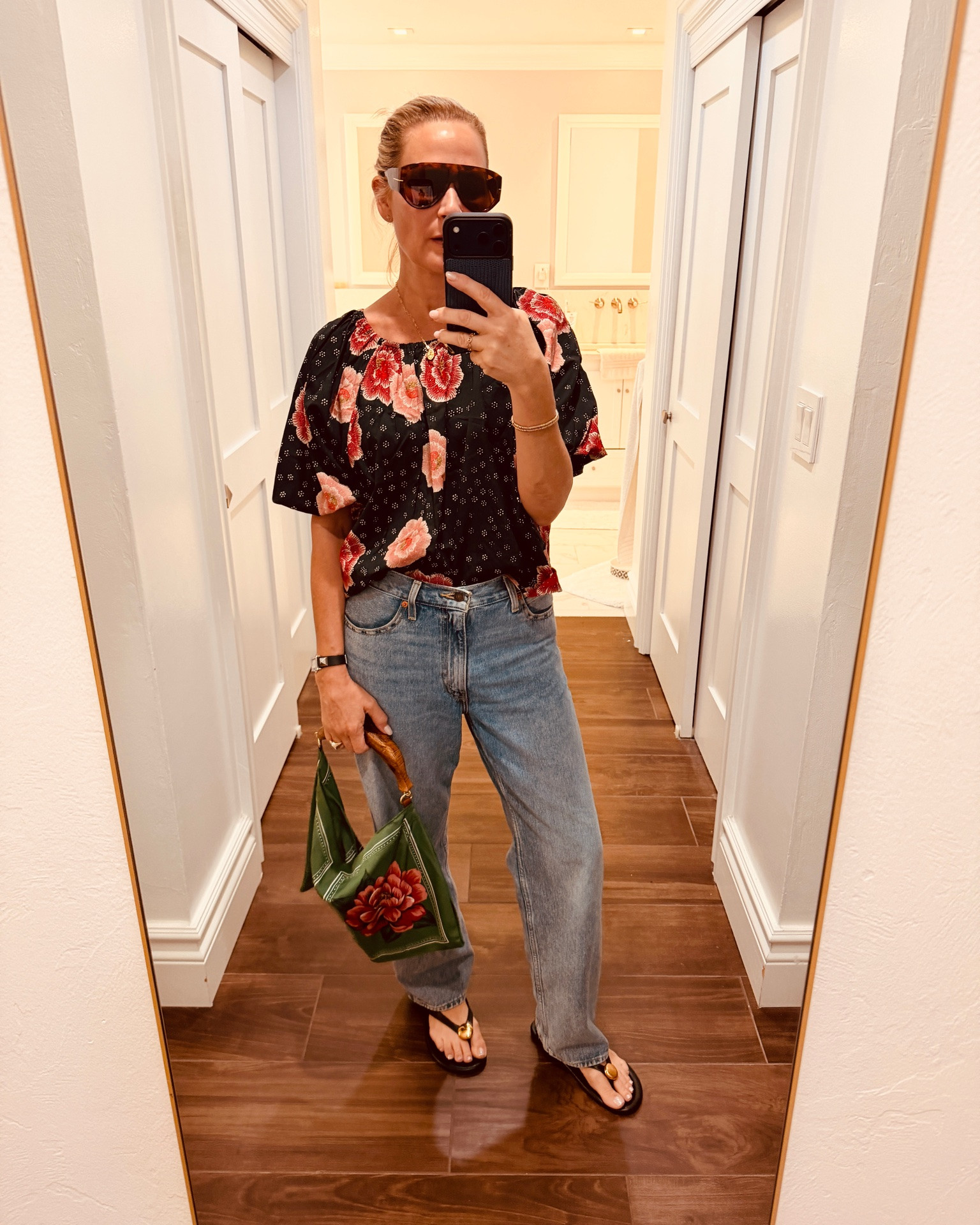 Summer Friday fits 
Baggy dad jeans + floral top (this one is from Natalie Martin but can’t link it) scarf bag (this color is sold out but I linked similar styles) oversized shades and flip flops

#LTKsummer #LTKstyletip #LTKjeans