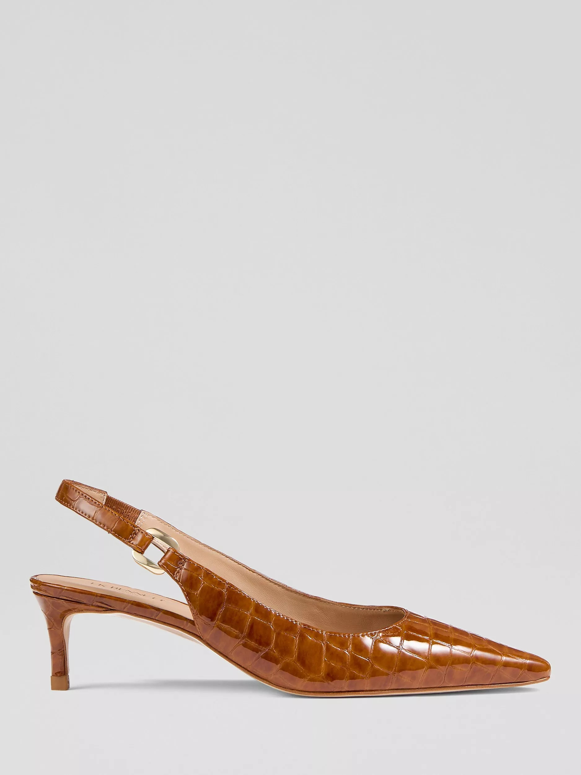 L.K.Bennett Lettie Croc Effect Leather Slingback Court Shoes, Tan | John Lewis (UK)