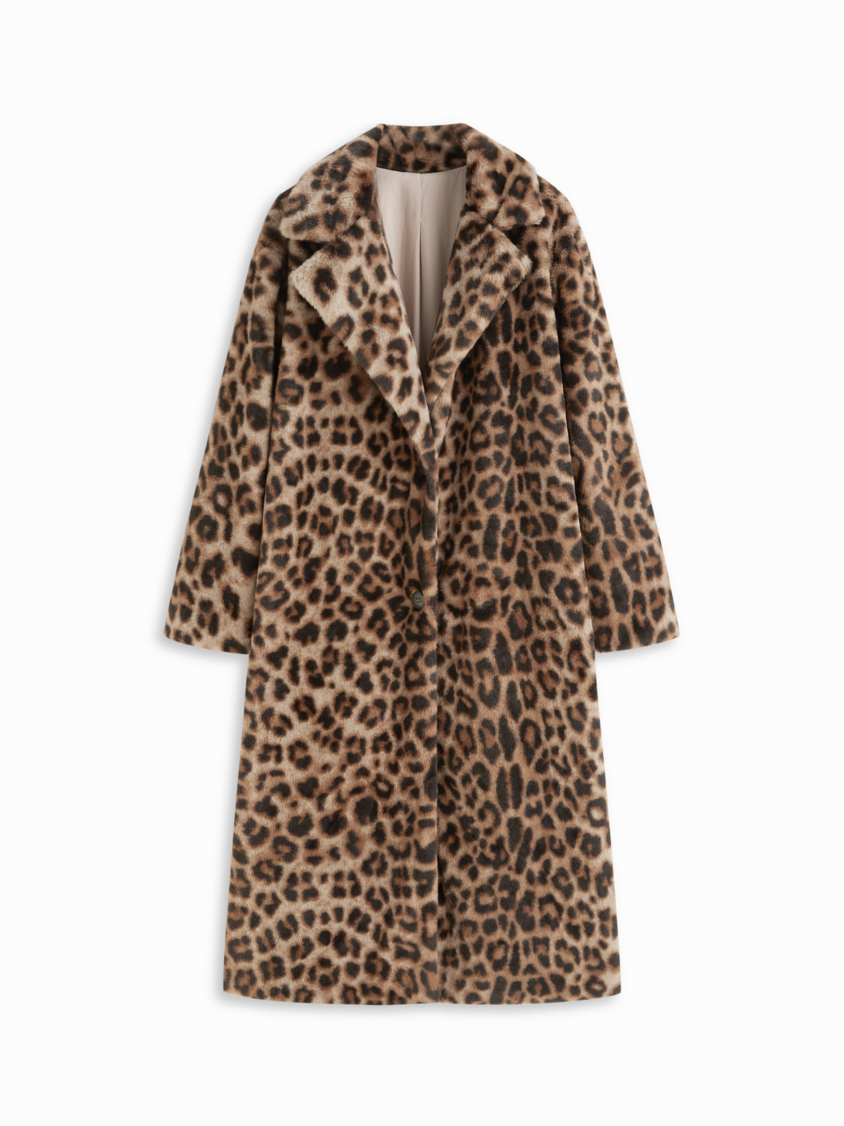 Woven Oversized Faux Fur Collar Leopard Pocket Longline Coat Curve & Plus For Party/Clubbing | Cider