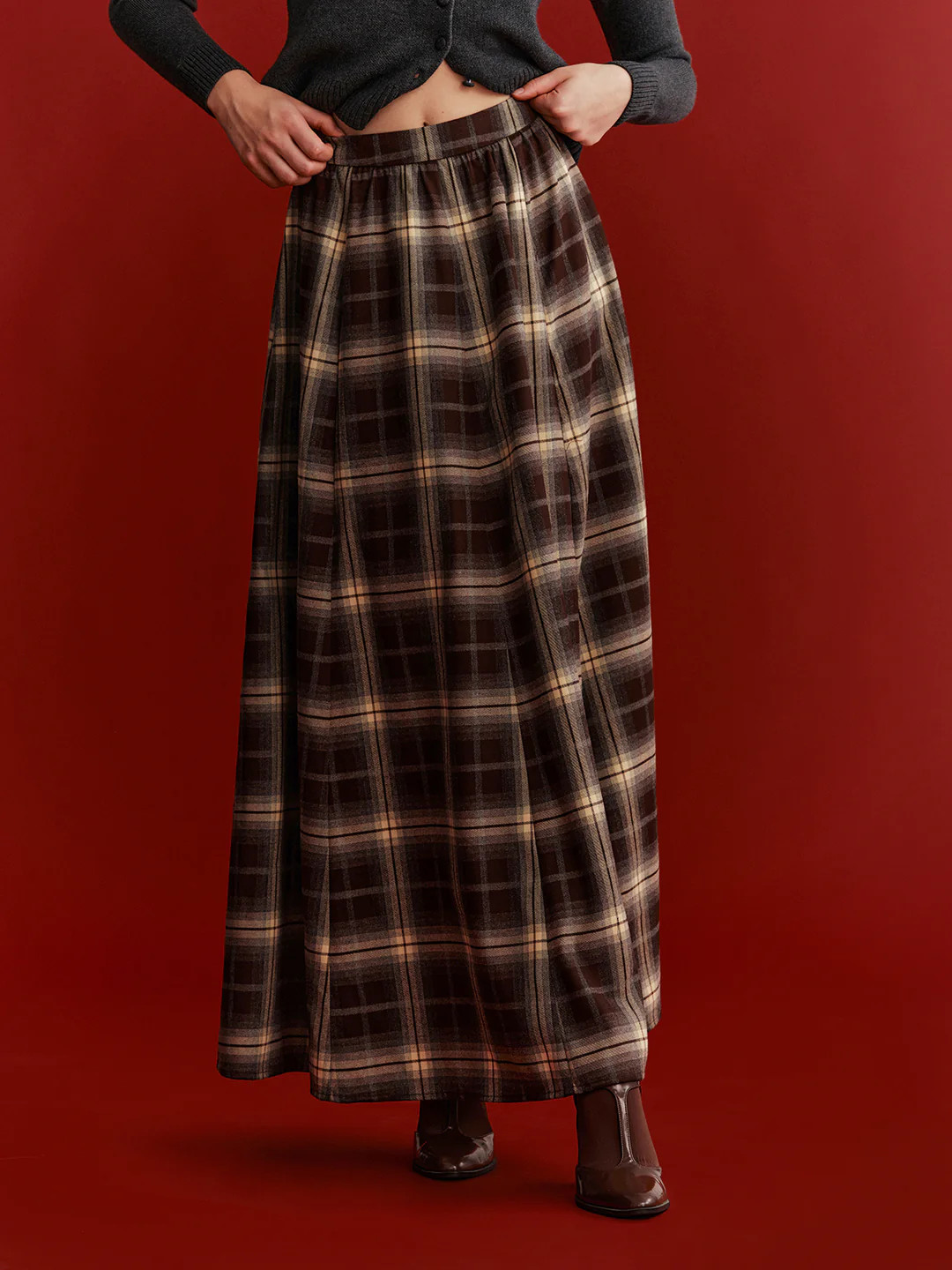 Plaid Flared Maxi Skirt | Commense