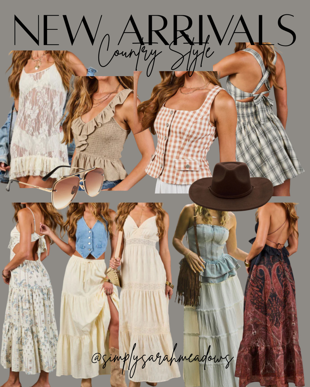 Country style is having a major moment, and these new arrivals are giving effortless western-chic vibes! From flowy lace dresses and gingham details to denim-inspired pieces, statement hats, and feminine silhouettes, every piece is perfect for summer concerts, rodeos, brunch dates, and weekend getaways. I’m especially loving the soft neutrals mixed with denim accents—they make styling so easy while still feeling trendy and elevated. Which look is your favorite? 🤍✨

#LTKStyle #LTKFashion #LTKFinds #LTKSeasonal #LTKSummer #WesternStyle #CountryChic #CowgirlStyle #WesternFashion #SummerStyle #BohoStyle #CountryConcertOutfit #FestivalFashion #DenimStyle #SummerOutfits #OOTD #FashionInspo #StyleInspiration #TrendingNow #BoutiqueStyle #SummerFashion #NeutralStyle #GinghamStyle #MaxiDressStyle #CowgirlBoots #CountryGirlStyle #WeekendStyle #ShopTheLook #FashionFavorites #LTKCreator

#LTKSaleAlert #LTKOver40
