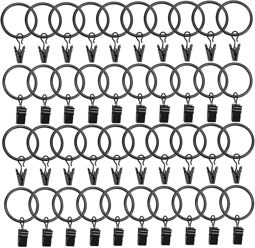 Datttcc 40 Pack Metal Curtain Rings with Clips Black Decorative Drapery Rustproof Vintage 1.26 In... | Amazon (US)