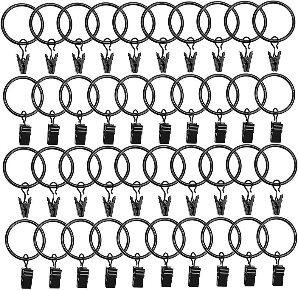 Datttcc 40 Pack Metal Curtain Rings with Clips Black Decorative Drapery Rustproof Vintage 1.26 In... | Amazon (US)