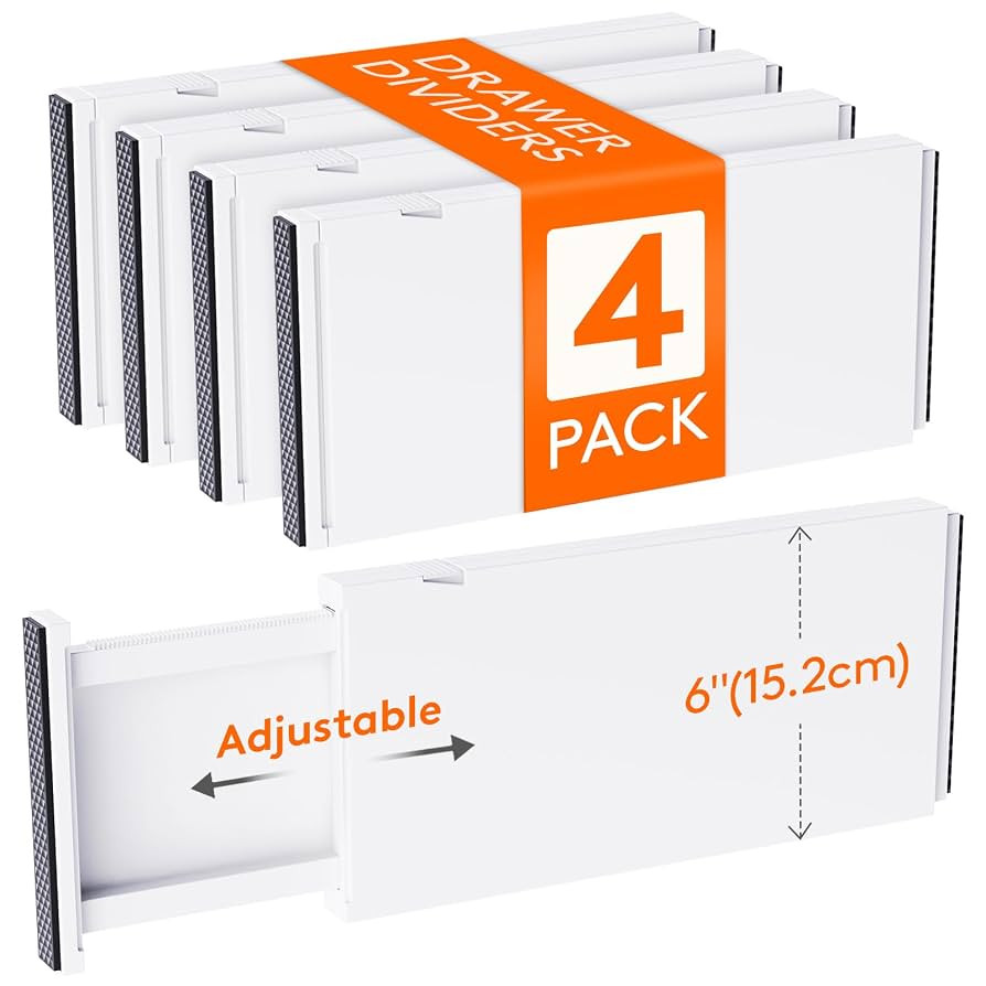 Lifewit 4 Pack Drawer Dividers Plastic 6" High, 13.5-22" Adjustable Drawer Organizers for Clothes... | Amazon (US)
