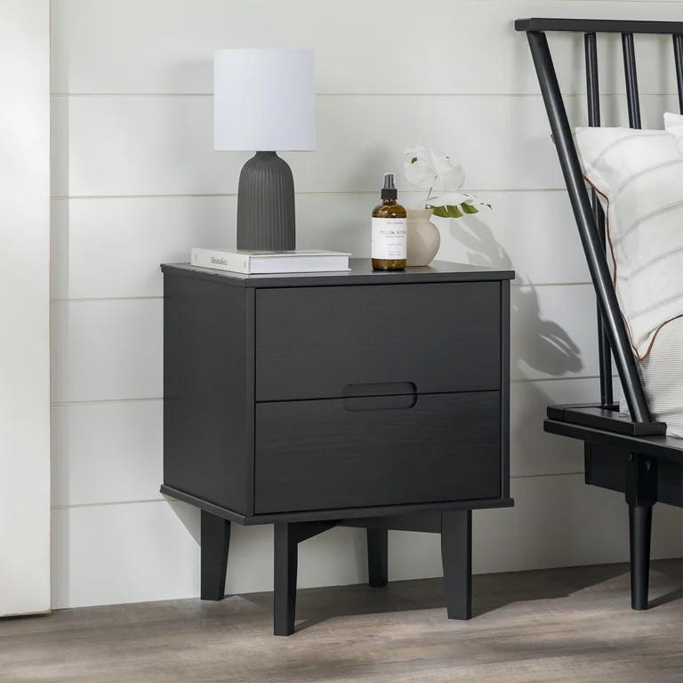 Walker Edison 2-Drawer Groove Handle Solid Wood Nightstand – Black | Walmart (US)