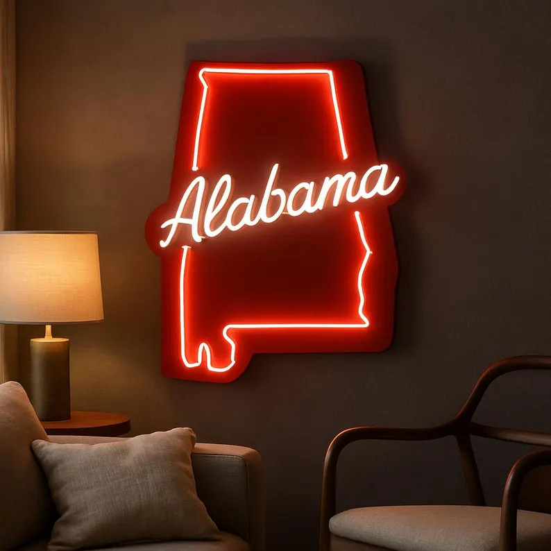 Map Alabama State Neon Sign \u2013 LED Wall Art Shaped Like Alabama Map \u2013 Custom Outline Neo... | Etsy (Global)