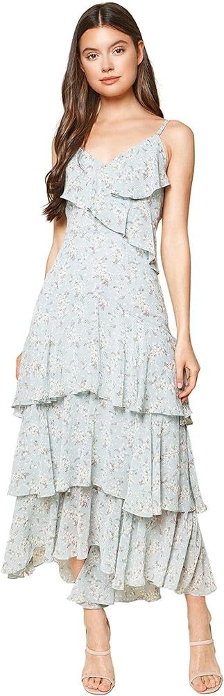 Sugar Lips Women's Mi Amore Blue Floral Print Ruffled Maxi Dress | Amazon (US)