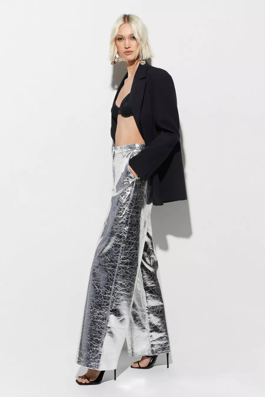 Metallic Crackle Wide Leg Pants | Nasty Gal US