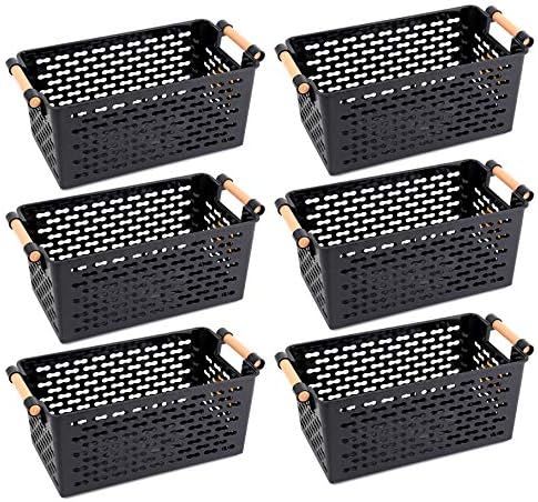 Yesland 6 Pack Plastic Storage Basket, Black Basket / Organizer / Bin with Handles for Home Offic... | Amazon (US)