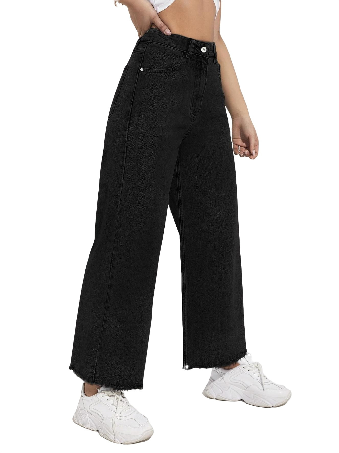 Plain Wide Leg Black Women's Jeans (Women's) | Walmart (US)